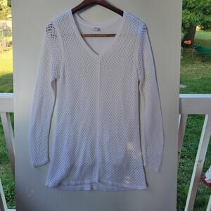 American Eagle Outfitters White Open-Knit V-Neck Sweater